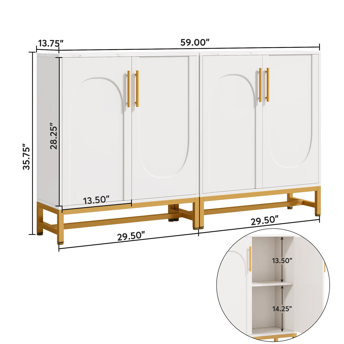 Tribesigns Modern Sideboard Buffet Cabinet With Four Doors Adjustable Shelves