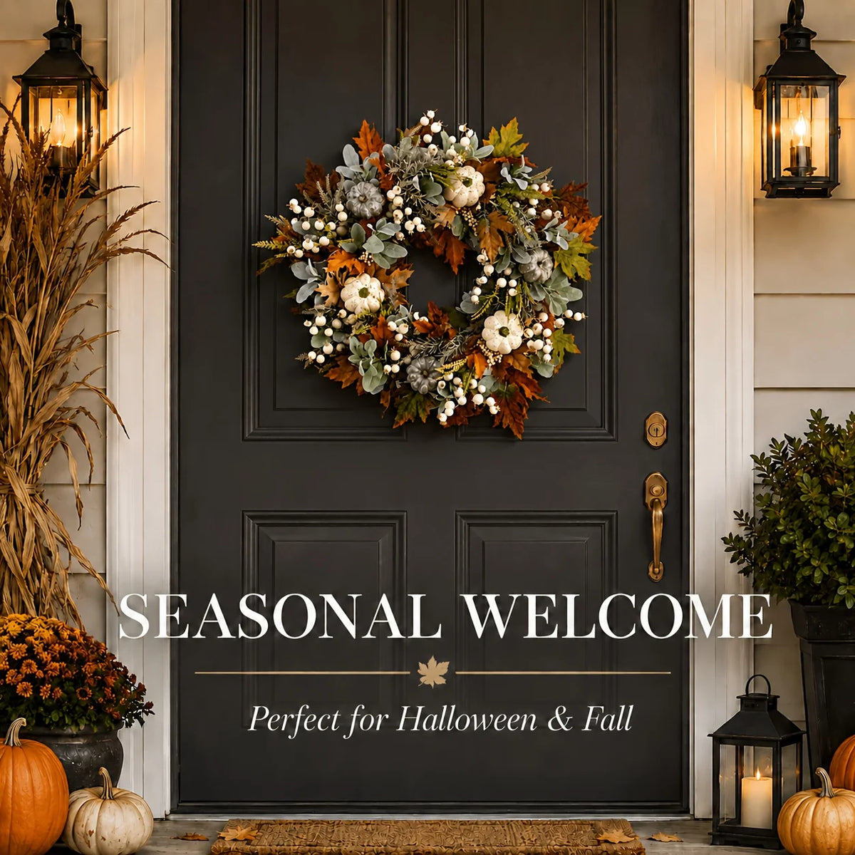 Garlands - All Peony And Pumpkin Wreath Year Round, Leaves And Berries Farmhouse Autumn Wreath, Mixed Leaves - Thanksgiving Wreaths for Indoor Outdoor, Artificial Fall Wreaths for Front Door Rustic