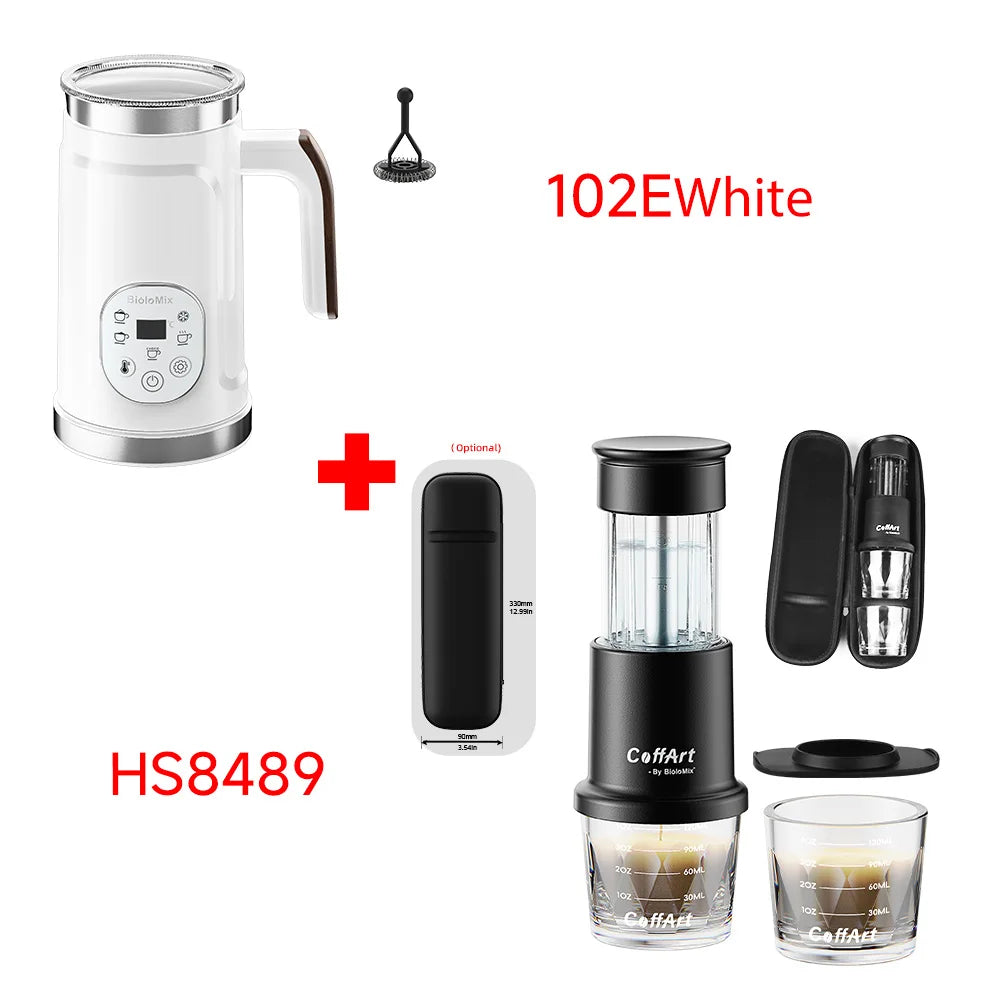Clearance Deal! BioloMix 2-in-1 Hand Press Coffee Maker + 5-in-1 Hot/Cold Foam Milk Frother – Combo for Home, Hiking & Camping