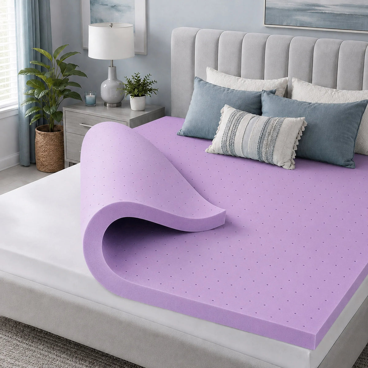 MCQ 3 Inch Memory Foam Mattress Topper Purple Full Size Gel Breathable Cooling Mattress Soft Bed Topper For Home Bedroom Furniture ﻿