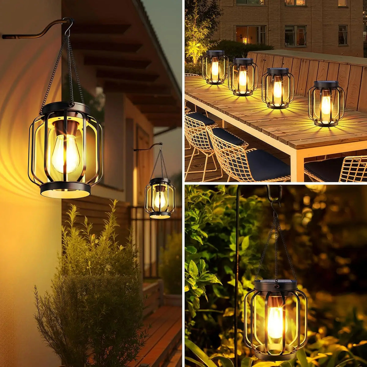 Solar Lanterns Outdoor Waterproof  Solar Lantern, 4 Pack   Solar Lanterns Outdoor with Auto On/Off & Hook, Brighter  Solar Lights Outdoor Lanterns for Garden Patio Yard