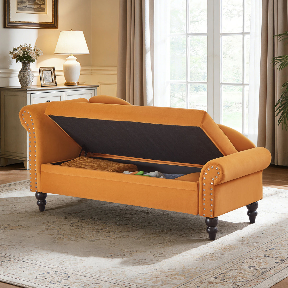 64.5-inch Modern Velvet Sofa With Storage Function Featuring a Left Armrest And Backrest Suitable For Living Room Bedroom and Office