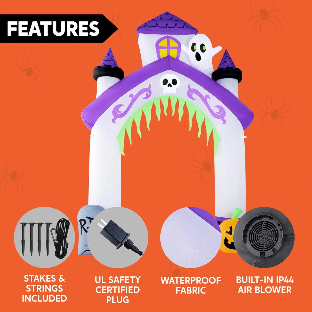 10FT Tall Halloween Inflatables Giant Haunted House Castle Archway Outdoor Decoration with Built-in LED Lights, Blow Up Arch Decor for Outdoor Yard Lawn Garden Party, Spooky Halloween Decor