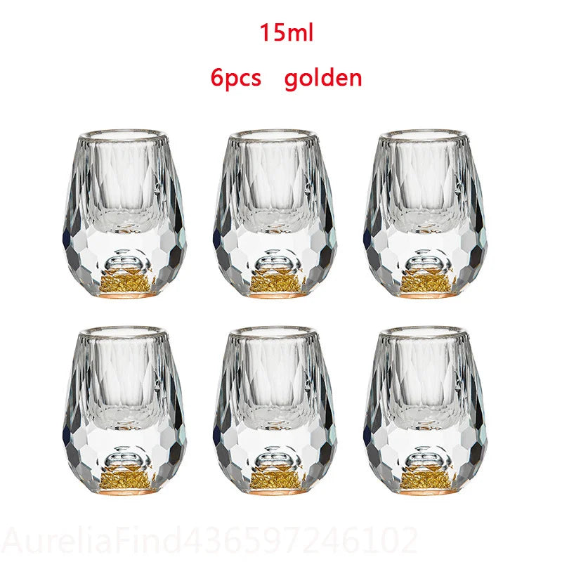 1/2/6Pcs 15ML Crystal Whiskey Glass With Gold‑Foil BPA‑Free Luxury Wine Tumbler For Decoration Collection Celebration Party Gift