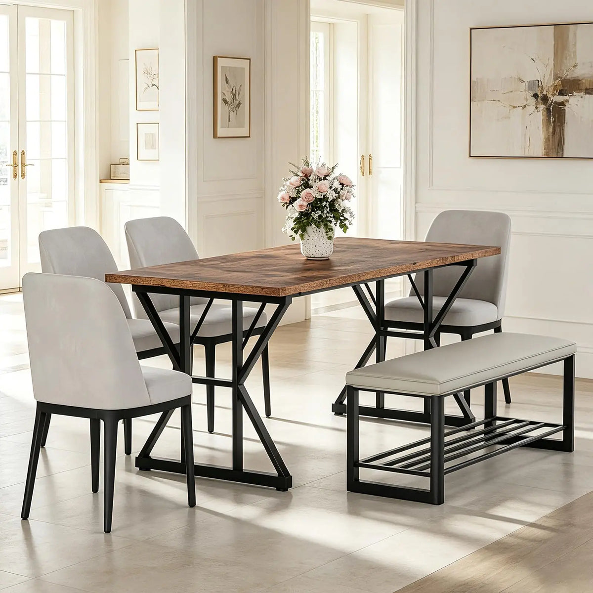 HiMISS Industrial Dining Table With Metal Frame And Wood Top