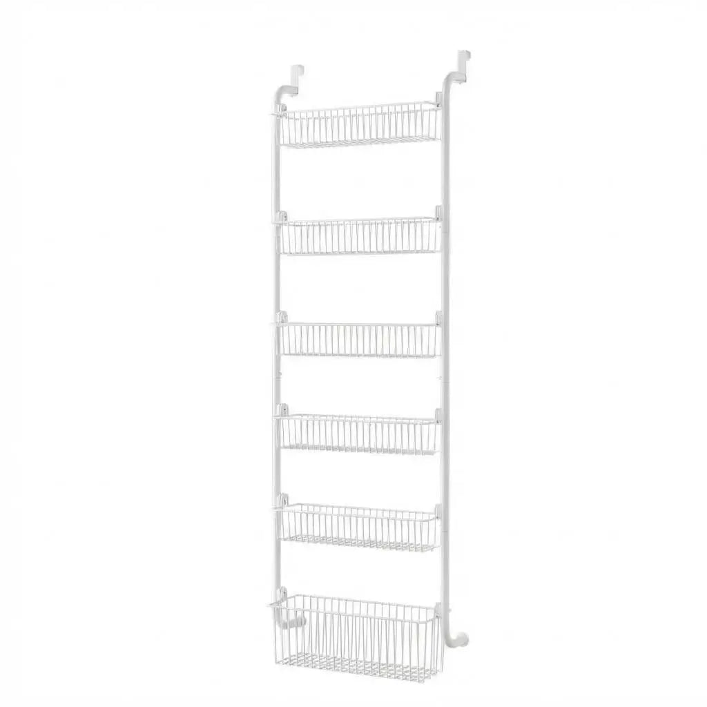 6 Tier Over the Door Pantry Organizer, Heavy Duty Metal Hanging Kitchen Storage Rack, Door Mount Spice Rack for Pantry Door Kitchen Bathroom