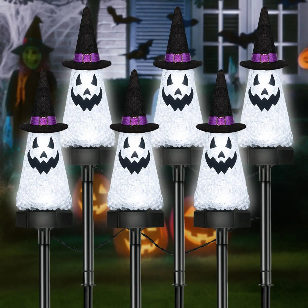 3 Pack Halloween Decorations Outdoor, Solar Ghost Pathway Lights Waterproof