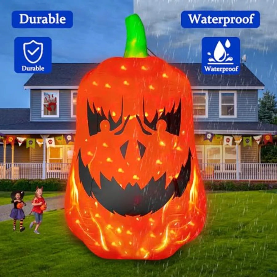 Halloween outdoor yard decoration, inflatable jack-o'-lantern pumpkin, orange PVC material, with flashing lights for indoor/out