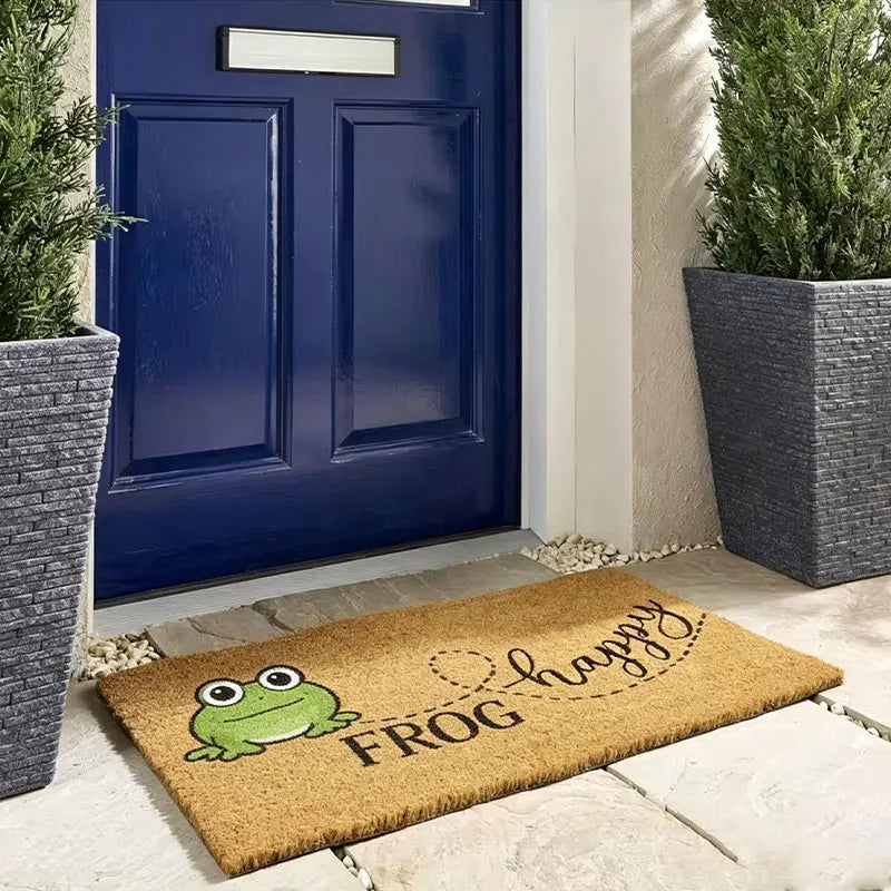 Bee Happy Doormat, Suitable for Home Entrances, Terraces, Balconies, and Gardens - Durable Anti-Slip Flannel Welcome Mat, Indoor and Outdoor