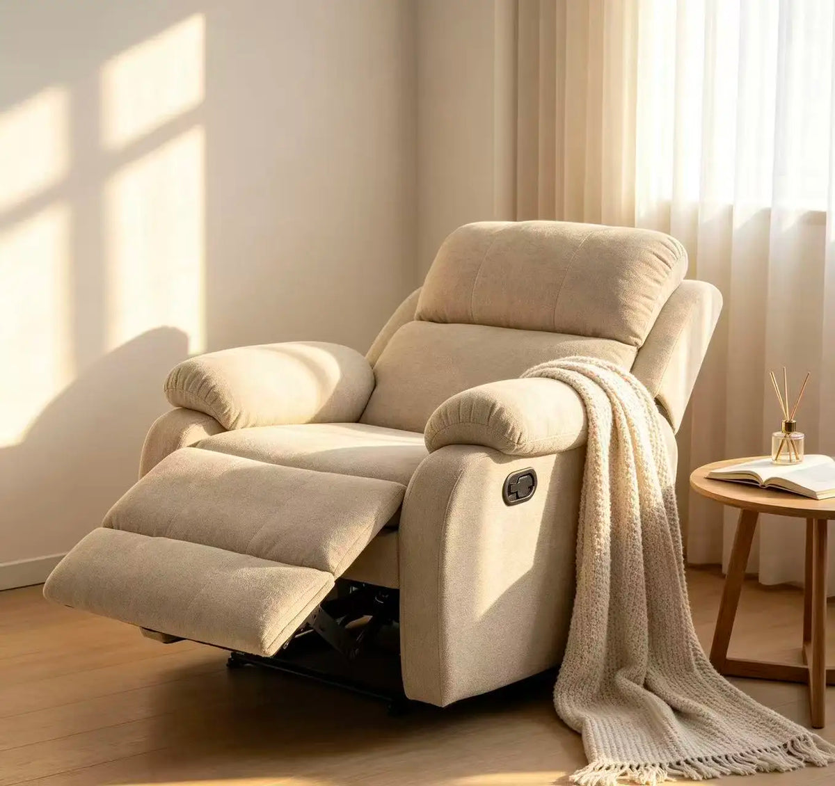 Manual Recliner Chair With Solid Wood Frame And Soft Chenille Upholstery