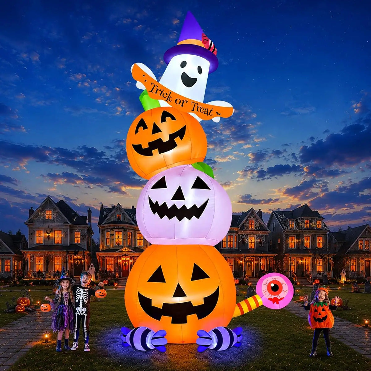 Halloween Inflatable Pumpkin Ghost, 20-Foot Tall Giant Blow-Up Yard Decoration with Built-In Lights for Garden, Lawn, Indoor & Outdoor Use