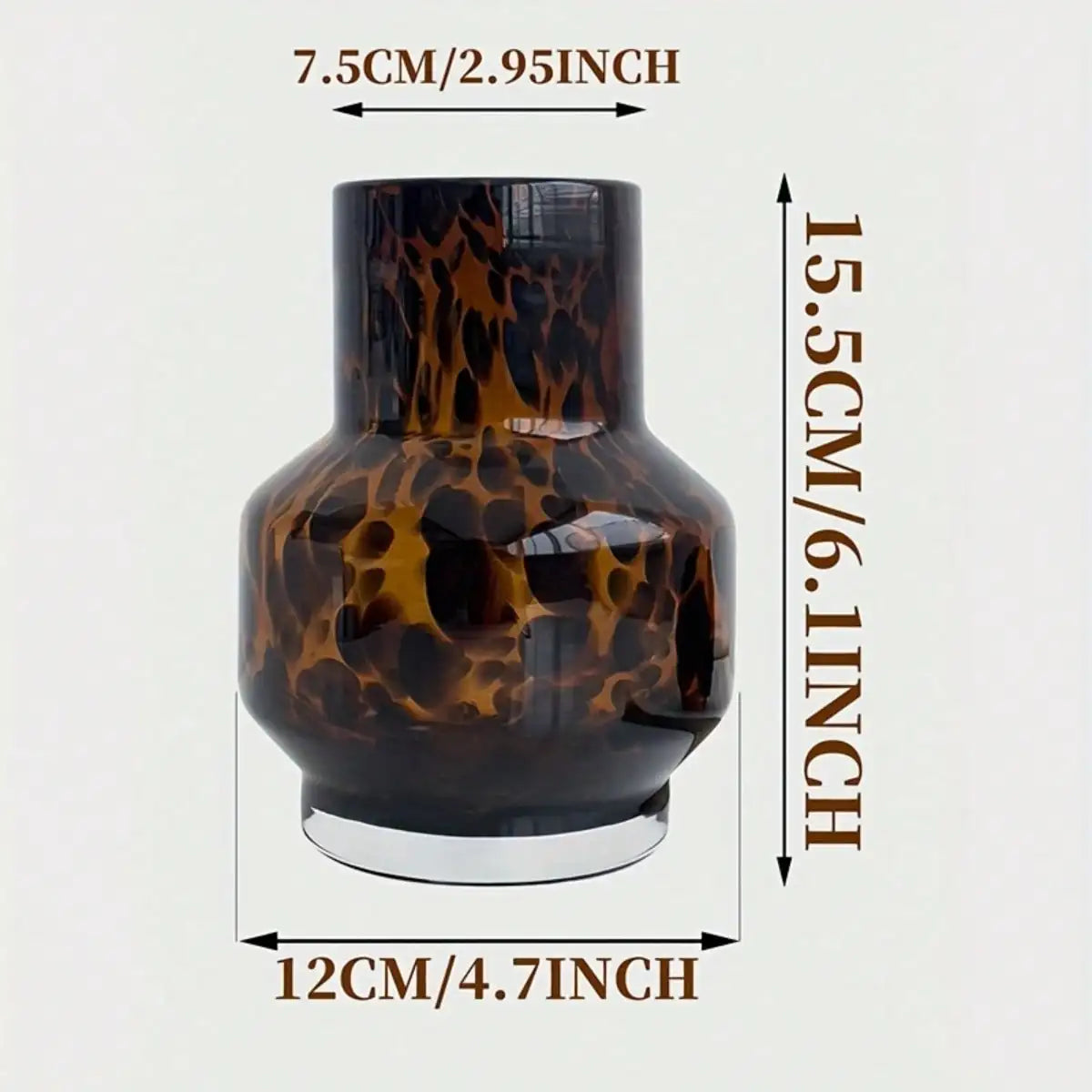 1pc Classic Leopard Print Glass Vase - Elegant Tortoise Shell Design, Decorative Cylindrical For Display In Living Rooms, Bedrooms, Offices And Gardens, No Battery Required。sh25090907876716611