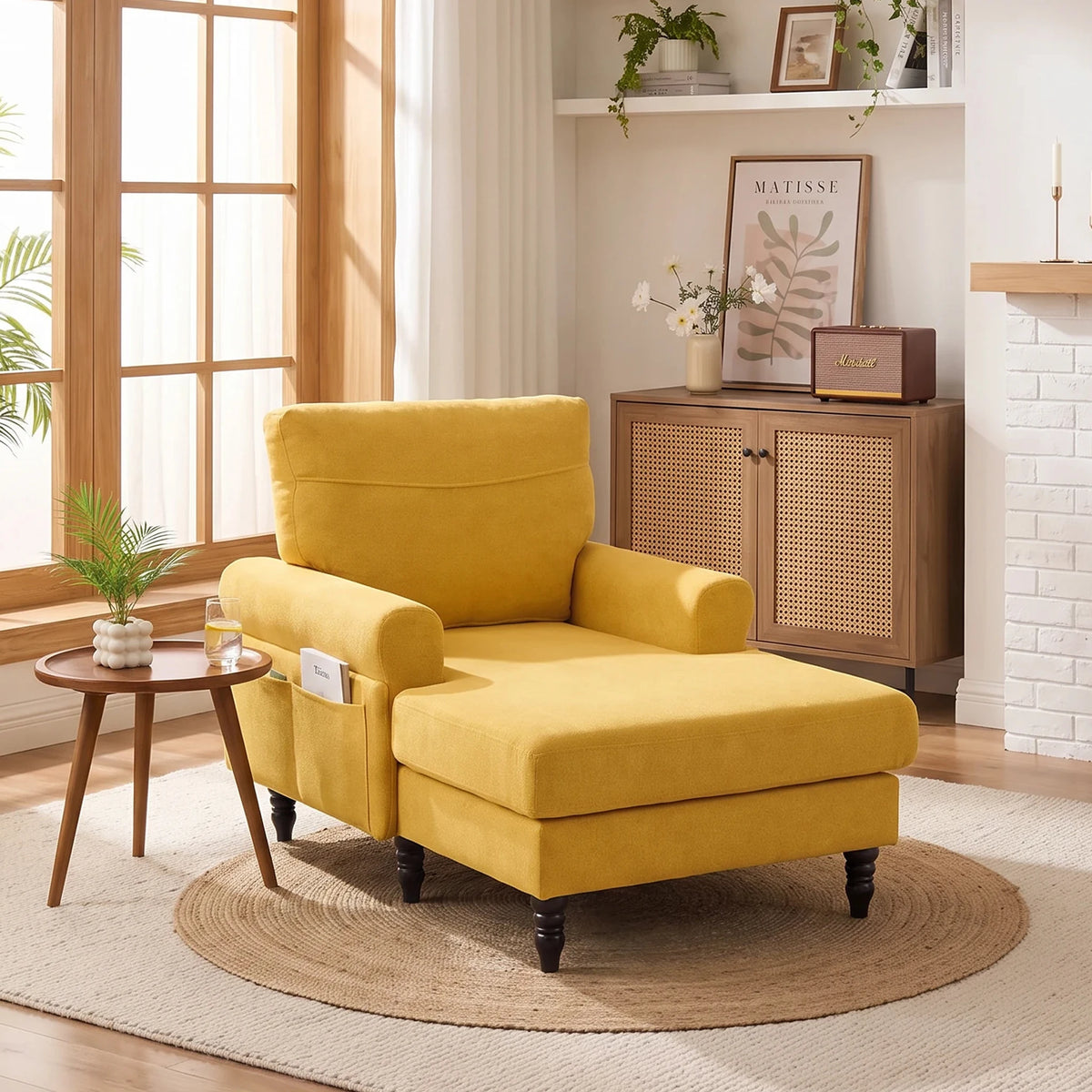 49.4-inch Modern Minimalist Chenille Fabric Single Sofa With Comfortable Backrest and Armrests Featuring Side Storage Pockets Suitable For Living Room Bedroom or Office