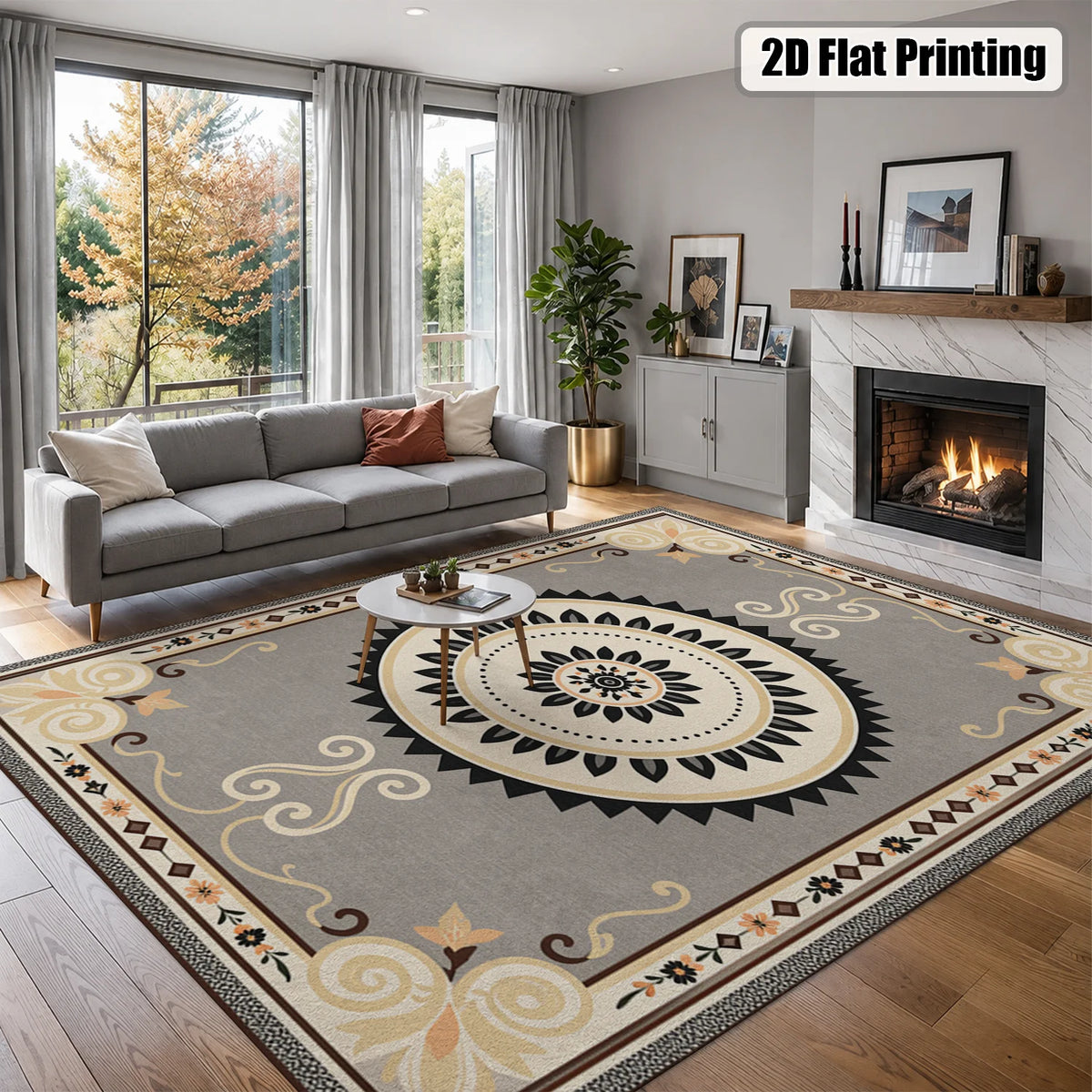Decorative Mandala Floral Pattern Area Rug, Velvet Machine Washable, Suitable for Living Room Bedroom Dining Room Entryway, Ideal for Halloween Thanksgiving Christmas New Year Black Friday Cyber Monday Home Decoration