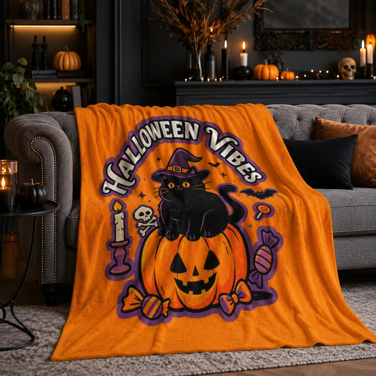 Halloween Flannel Throw Blanket 60 x 50 Inch, Soft Lightweight Cozy Blanket for Couch, Sofa, Bed, Bedroom and Living Room Decor