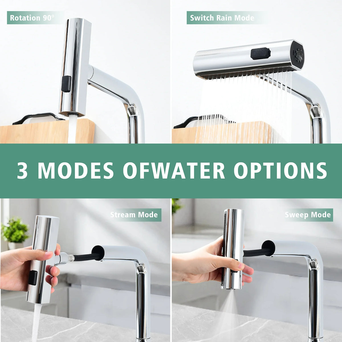 Touchless Kitchen Faucet Chrome LED Display Motion Sensor Sink Mixer with 3-Function Pull Down Sprayer 360° Swivel Spout