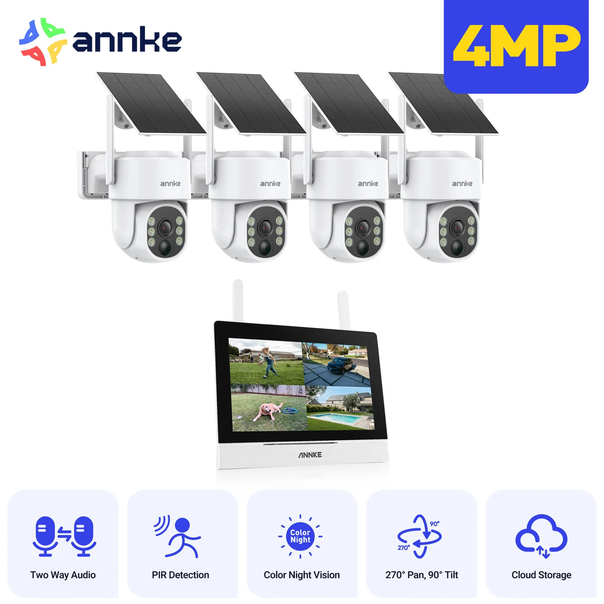 Annke 4MP Solar Wireless Security Camera System With NVR