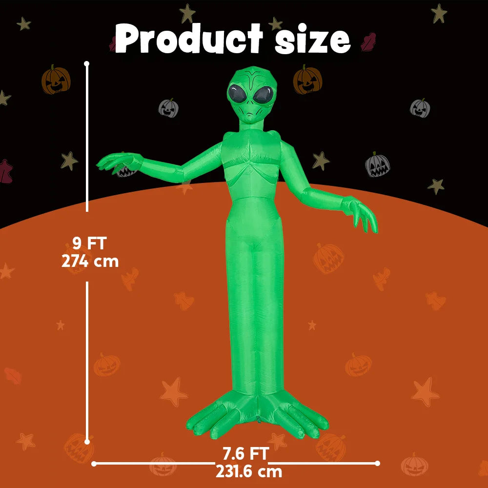 9 FT Tall Alien Halloween Inflatable Decoration Outside Blow Up Alien Inflatable Outdoor Decor with Build-in LEDs for Halloween Yard Lawn Garden Decorations