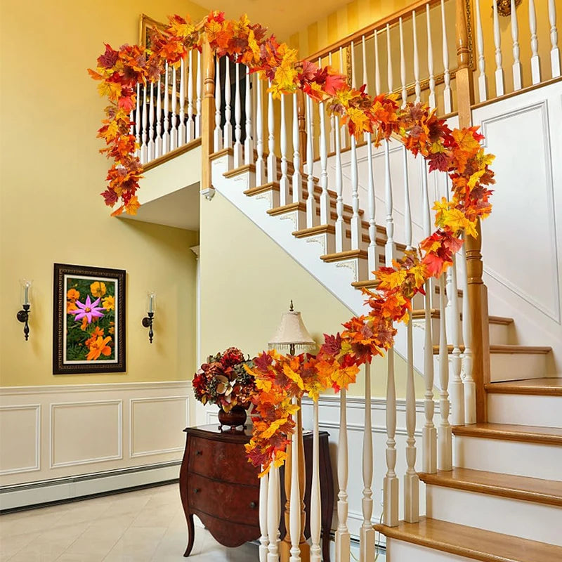 1/2Pcs Fall Artificial Maple Leaves Vine Hanging Rattan Wreath for Thanksgiving Halloween Day Decoration Home Room Decor Garland