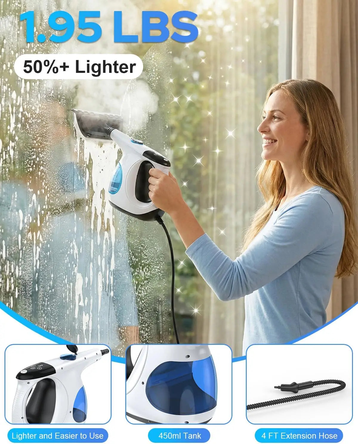 Household Portable Steam Cleaner – 3-Second Rapid Heat, High-Pressure Jet, 3-Level Steam Adjustment, Self-Cleaning Maintenance-Free, Safety Lock Design, Tackles Stubborn Dirt on Sofas, Floor Cracks & Stovetops