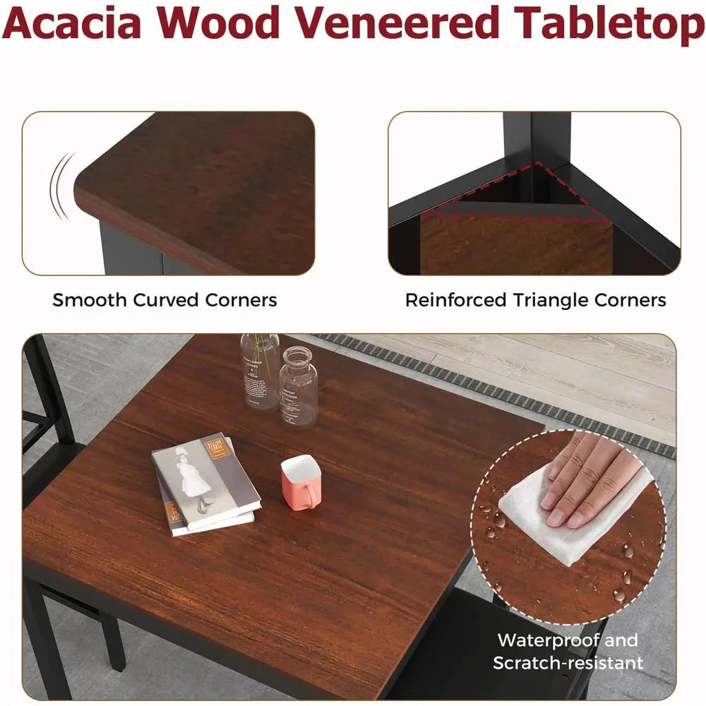 -Century ern Dining Table Set or 2, Wooden Kitchen Table & 2 Chairs with Padded Seats, 3-Piece Compact Dining Set or Small Space