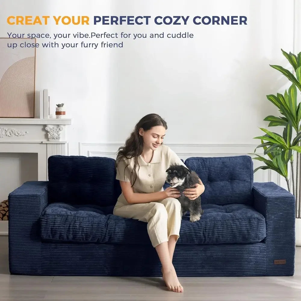 Upholstered Sofa With Tufted Cushions, Modern Living Room Couch