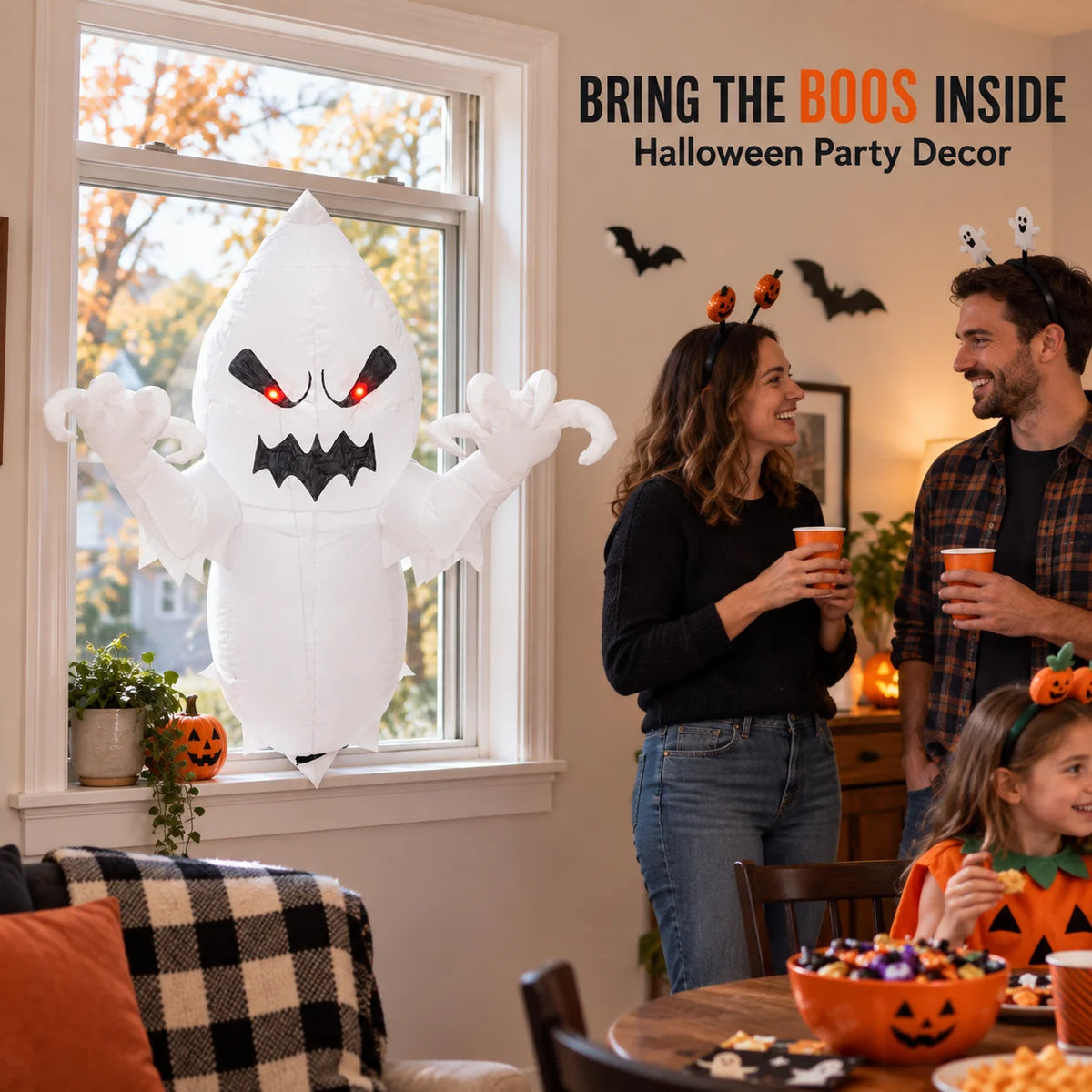 Halloween Inflatable Ghost Decoration 3.3FT Blow Up Ghost Broke Out From Window Spooky Airblown Prop with Built-in LED Lights for Indoor Outdoor Yard Garden Lawn Party Haunted House Decor Inflatable Toys for Kids USA Stock Fa