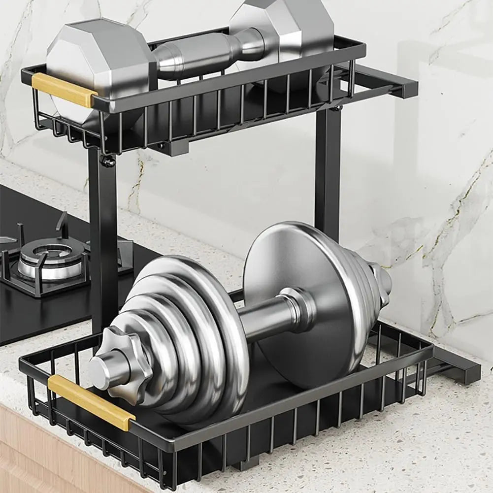 1PC 2 Tier Under Sink Organizer L-Shaped Multi-Function Shelf for Kitchen Bathroom Space Saving 16.5"–19.2" Carbon Cabinet Organizer