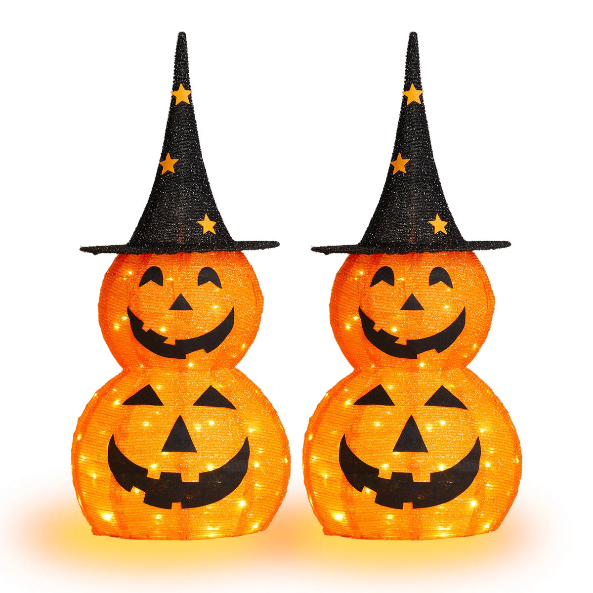 2Pcs 3FT Halloween Collapsible Pumpkin Decorations with 150 Warm LED Lights, Pop Up Lighted Pumpkin Ornament for Yard Lawn Holiday Decor