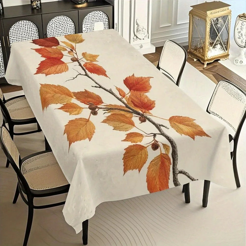 1pc Elegant Autumn Tablecloth Suitable for Indoor/Outdoor Use, Machine Washable Rectangular Table Cover with Fall Leaf Patterns, Fabric Tablecloth Fits for Dining Tables, Seasonal Decor for Home Parties, Thanksgiving & Harves