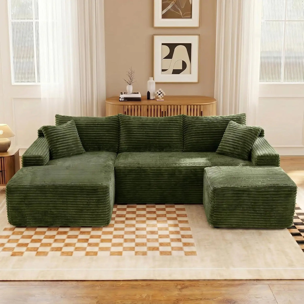 U-Shaped Modular Sectional Sofa With Ottoman Deep Seat Sleeper