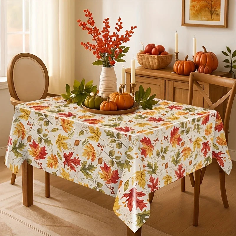 1pc Thanksgiving Tablecloth, Vibrant Orange Maple Leaf Design, Durable Plastic, Machine-Made, Perfect for Holiday Dining Decor and Party Gifts, Thanksgiving Table Decoration | Bright Table Setting | Plastic Tablecloth, Thanks
