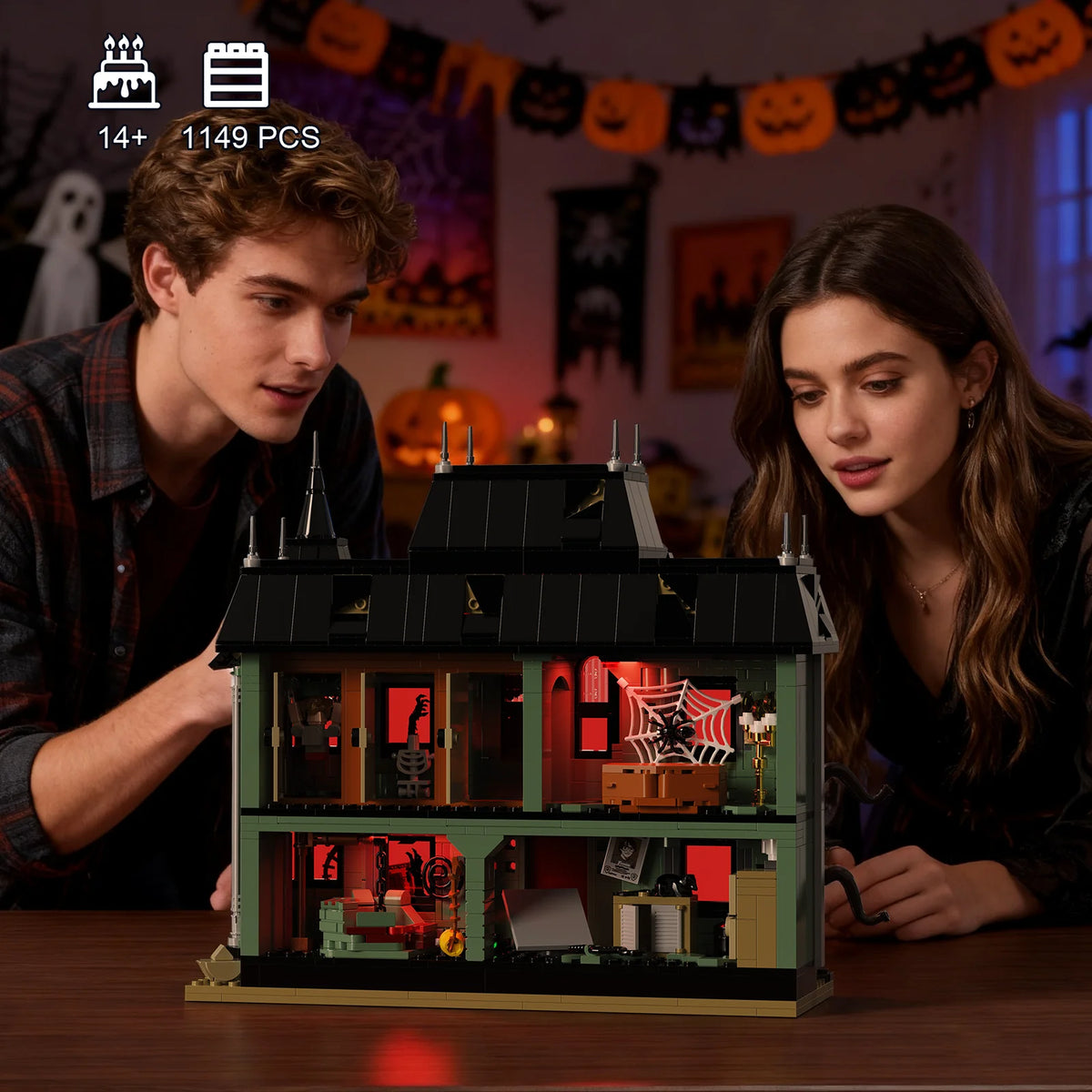 Horror Haunted House Building Blocks Set Neibolt Mansion Model Desktop Display Ornament Home Room Decoration Halloween Collectible Gift for Adult Hobbyists