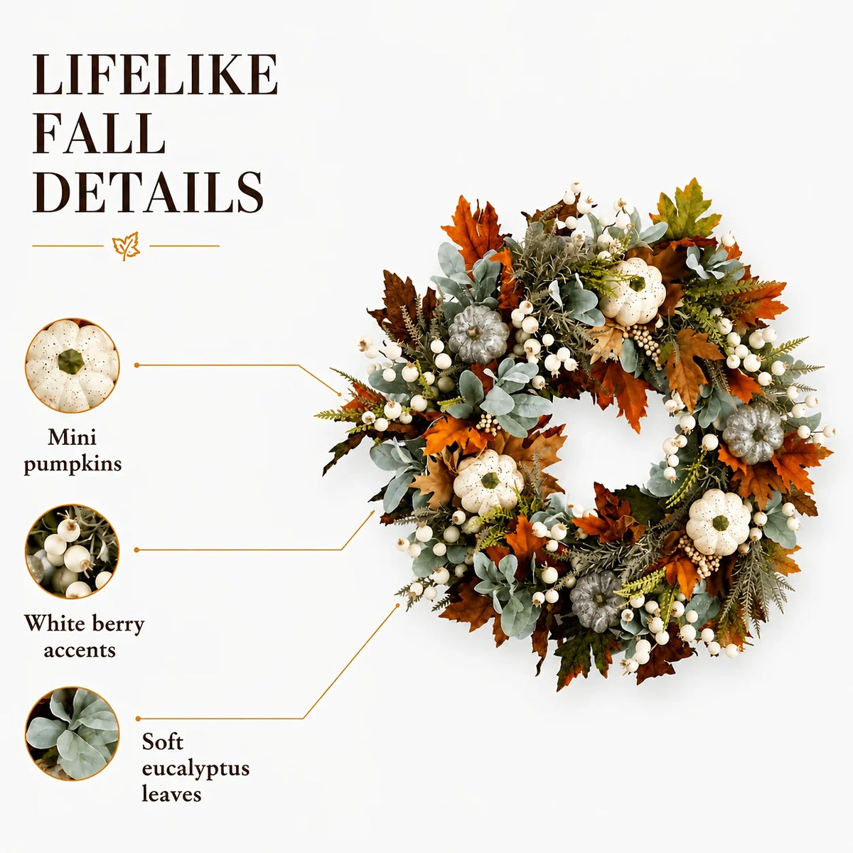 Garlands - All Peony And Pumpkin Wreath Year Round, Leaves And Berries Farmhouse Autumn Wreath, Mixed Leaves - Thanksgiving Wreaths for Indoor Outdoor, Artificial Fall Wreaths for Front Door Rustic