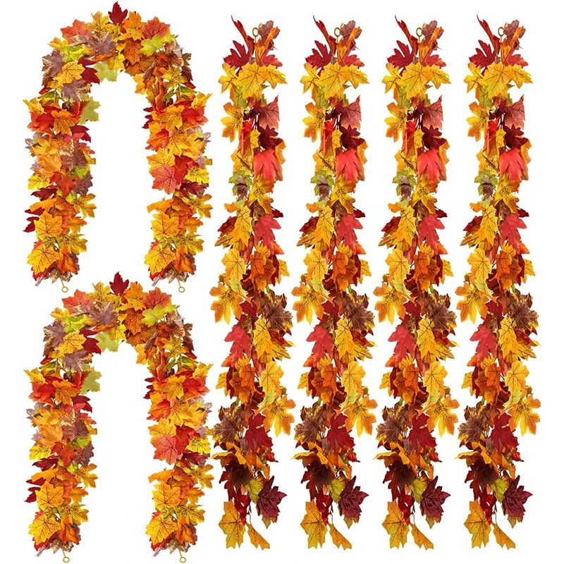 1/2Pcs Fall Artificial Maple Leaves Vine Hanging Rattan Wreath for Thanksgiving Halloween Day Decoration Home Room Decor Garland