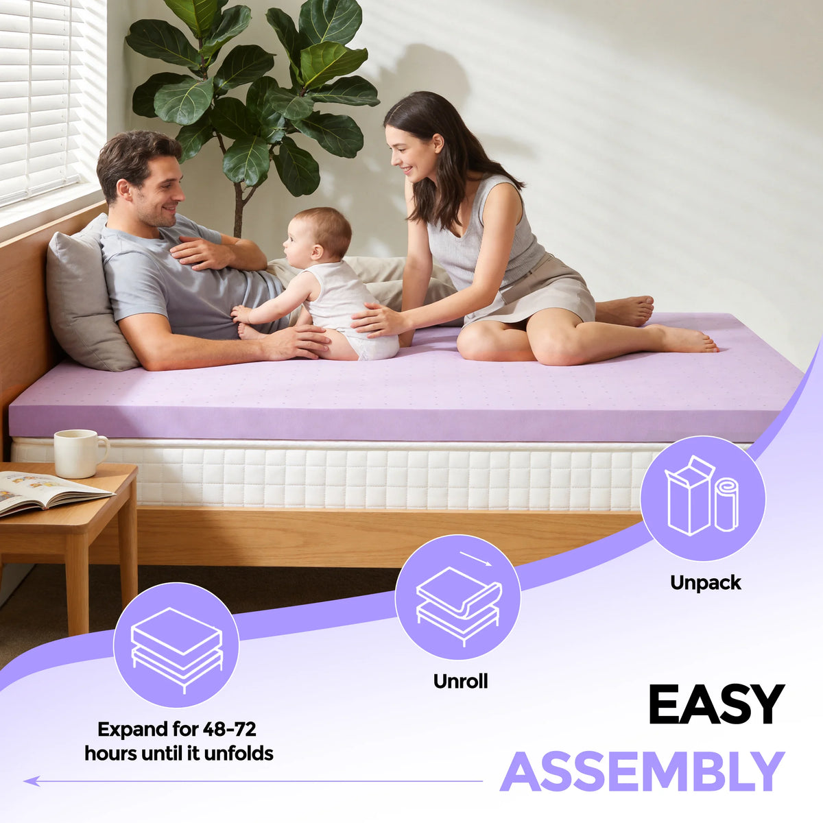 MCQ 3 Inch Memory Foam Mattress Topper Purple Full Size Gel Breathable Cooling Mattress Soft Bed Topper For Home Bedroom Furniture ﻿