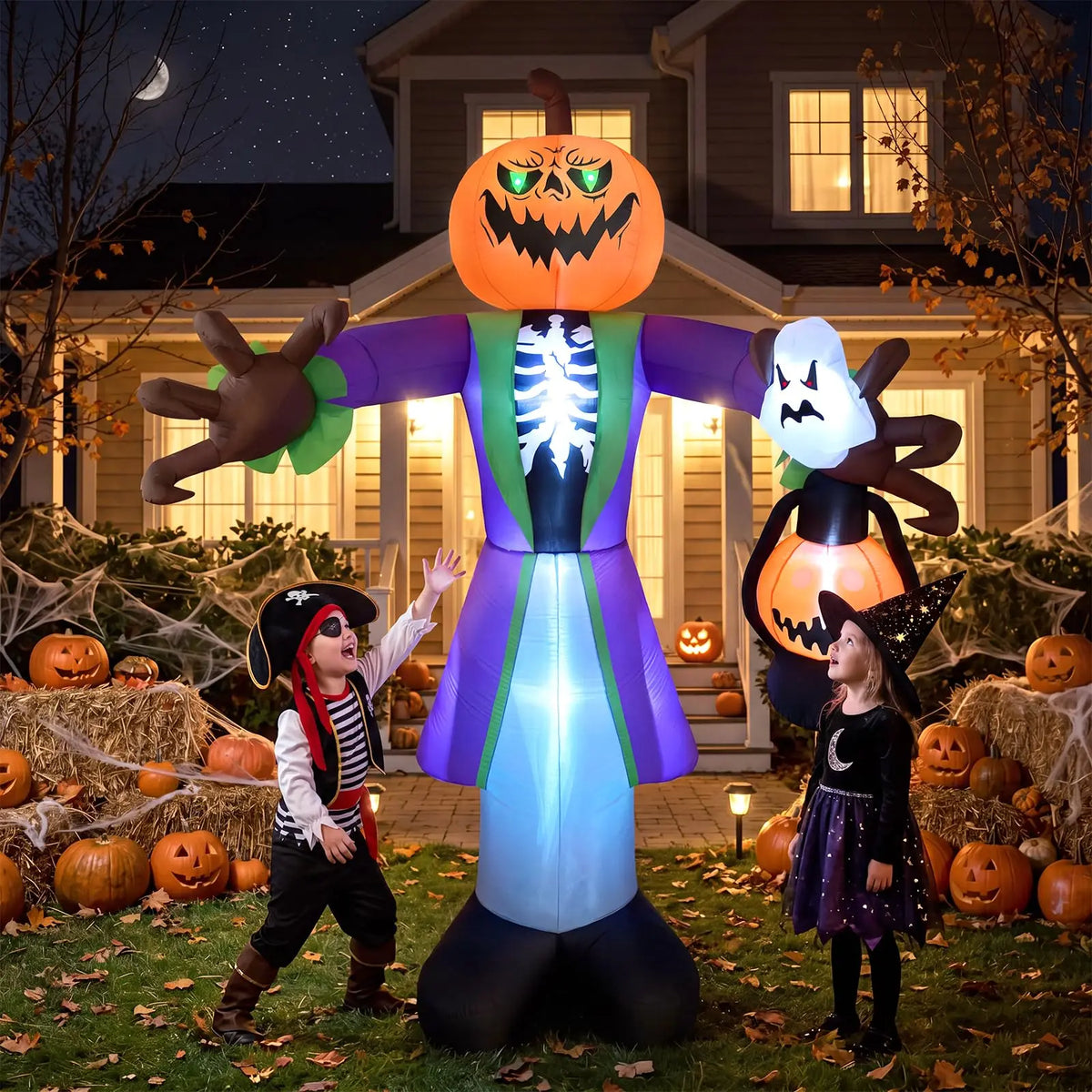 8FT Halloween Inflatable Pumpkin Zombie With Lantern And 7 LED Lights, Outdoor Toy Yard Decoration For Lawn Porch Party Garden