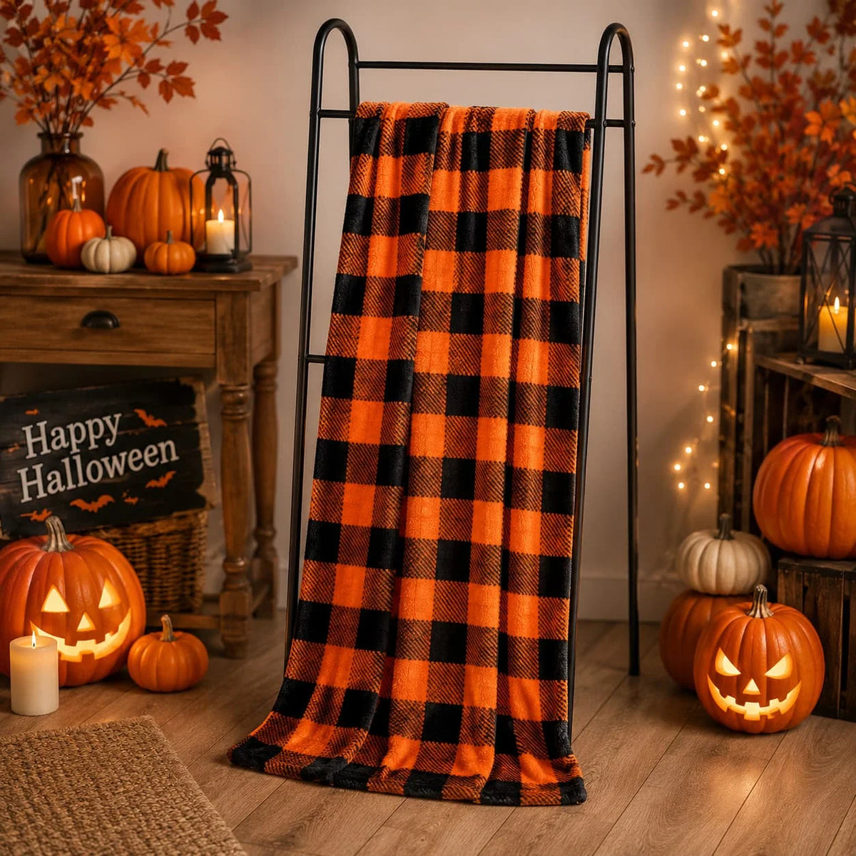 BEDELITE Halloween Throw Blanket for Decor & Gift, Orange & Black, 50"x60"