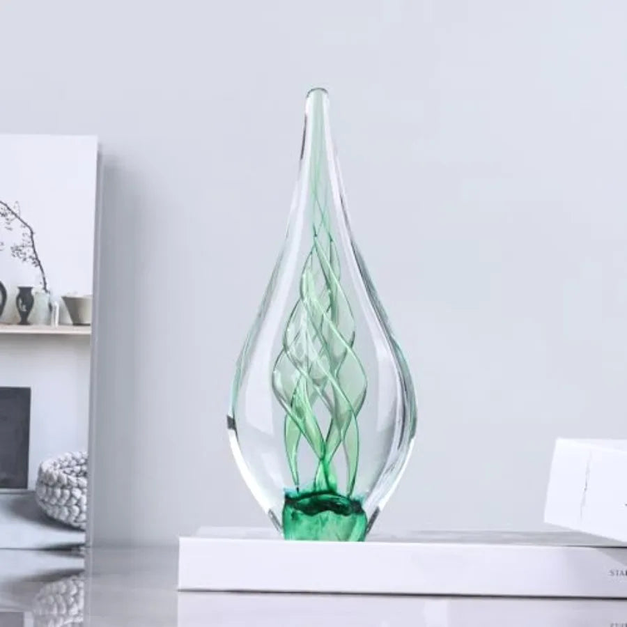 9" Tall Sculpture Hand Blown Glass Decor, Paperweight for Office Desk, Modern Glass Art Figurines Mediterranean Beach House Dec