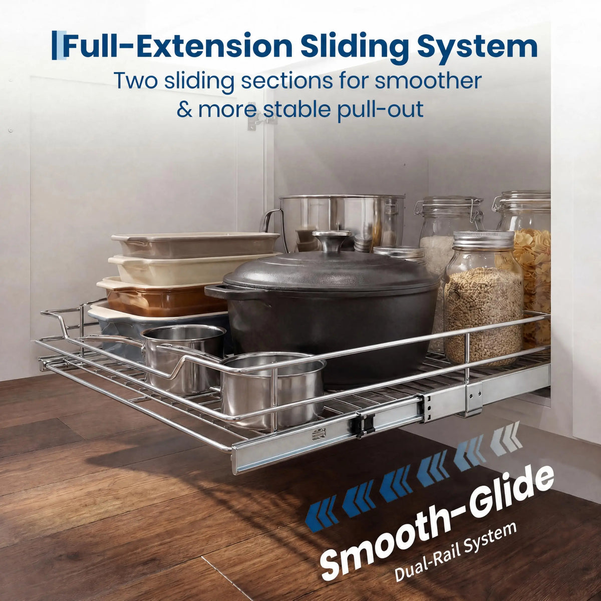 HiMiss Stainless Steel Pull Out Cabinet Organizer With Kitchen Shelf