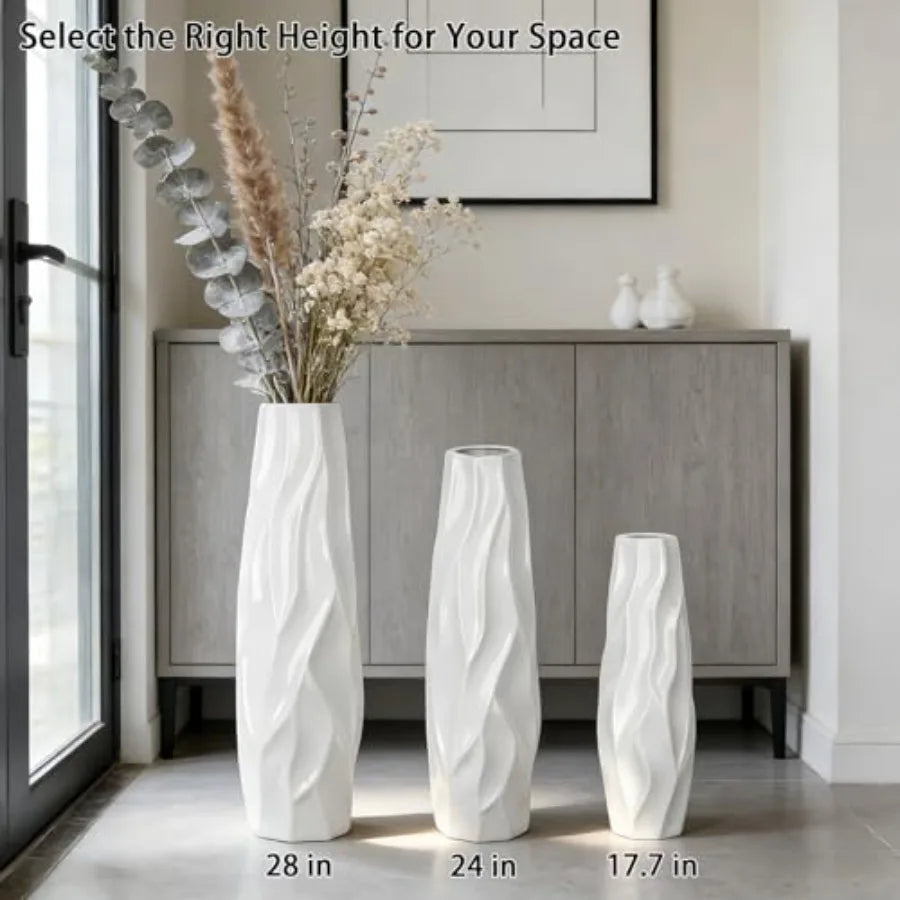 Large Floor Ceramic Vase 24 Inches Tall White Modern Simple Origami Design for Office Home Farmhouse Living Room Decor Fall Flo