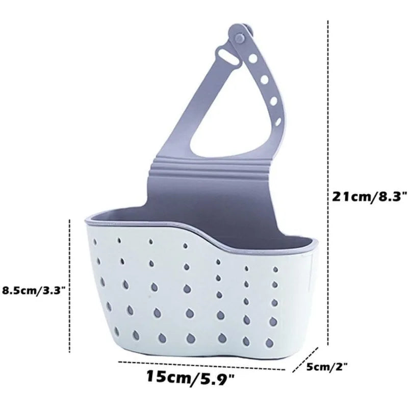 Kitchen Sink Caddy Sponge Holder Silicone Plastic Soap Holder Hanging Ajustable Strap Faucet Caddy with Drain Holes for Drying