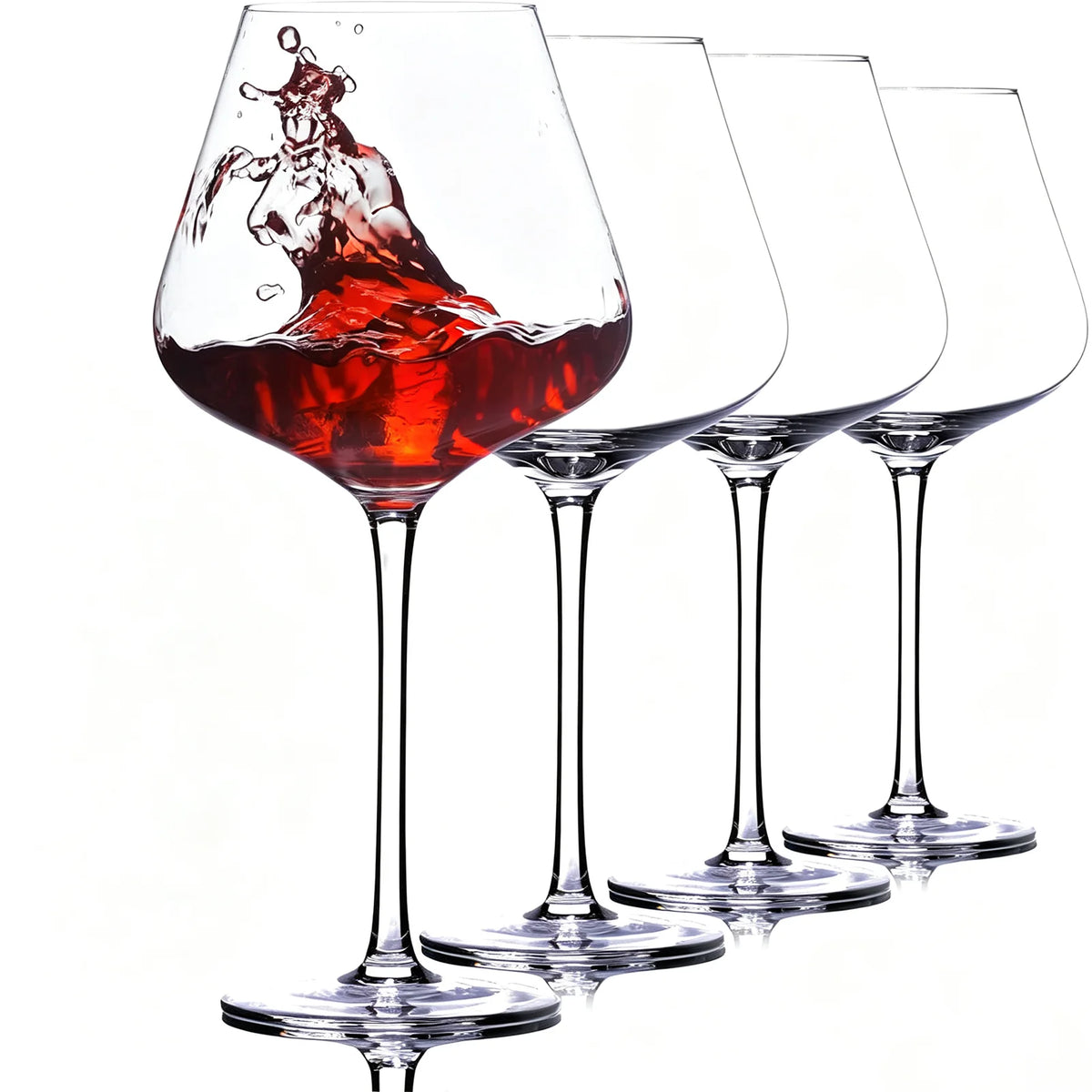 Hand Blown Red Wine Glasses Set of 4,23 oz Crystal Burgundy Wine Glasses With Long Stem,Lead-Free Premium Wine Glass-Unique Gift for Wedding, Anniversary, Party and Home