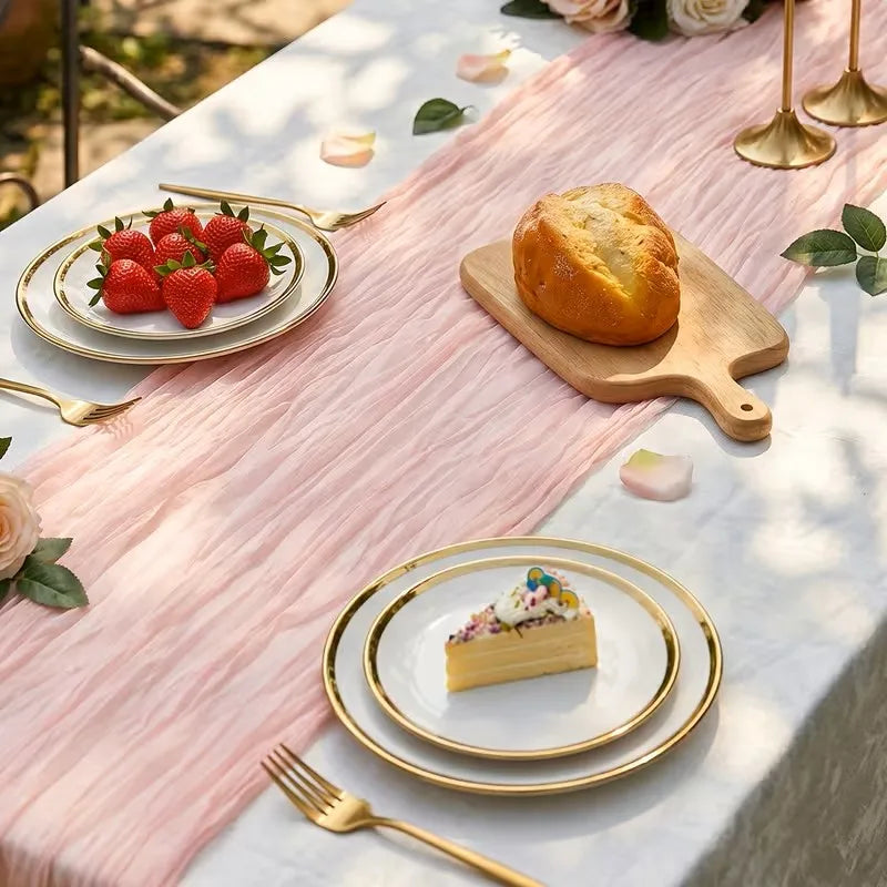 10 PCS  Gauze Cheese Cloth Table Runner 21×120 Inches, Lightweight Polyester Rustic Table Runner, Romantic Aesthetic Table Centerpiece, Reusable Table Linens for Wedding Arch Decor Birthday Dinner New Year Picnic Restaurant