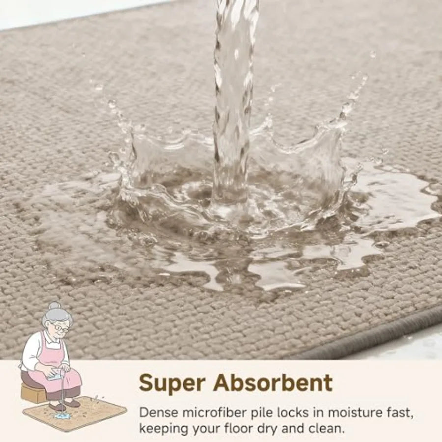 Khaki Bathroom Rugs, Soft Chenille Bathroom Mat, Absorbent Bath Mats 24" x 16", Small Bath Rugs Non Slip Washable, Quick Dry, T