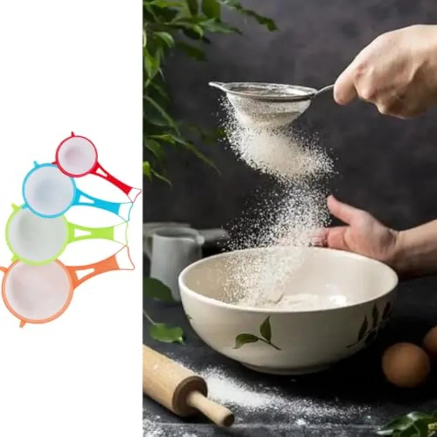 4 Pcs Flour Sifter for Baking, Flour Sieve Scoop Strainer, Manual Mesh Colander Baking Tool, Multifunctional Juice Filter with