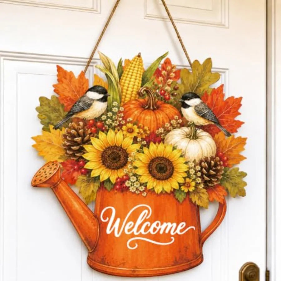 Fall Door Decor Wooden Hello Fall Sign, Pumpkin Truck Door Hanger Wooden Hello Fall pumpkin truck sign for front door, porch, w
