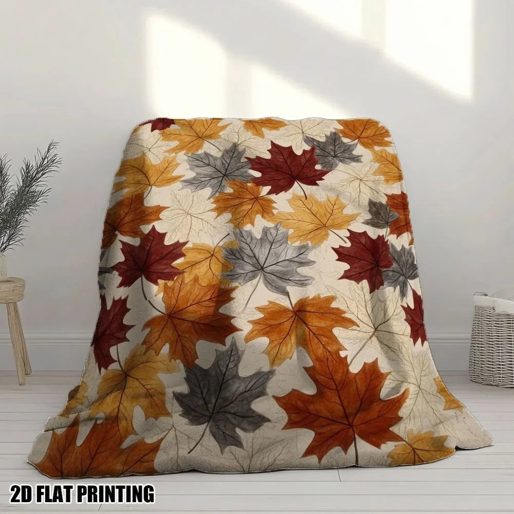 1pc Ultra-Soft Twin Size Autumn Maple Leaf Print Flannel Throw Blanket - Red Orange Yellow Brown Beige Plush All-Season Bedspread for Couch, Bed, Camping & Office - Cozy 2D Flat Printed Durable Fabric, Contemporary Fall Decor
