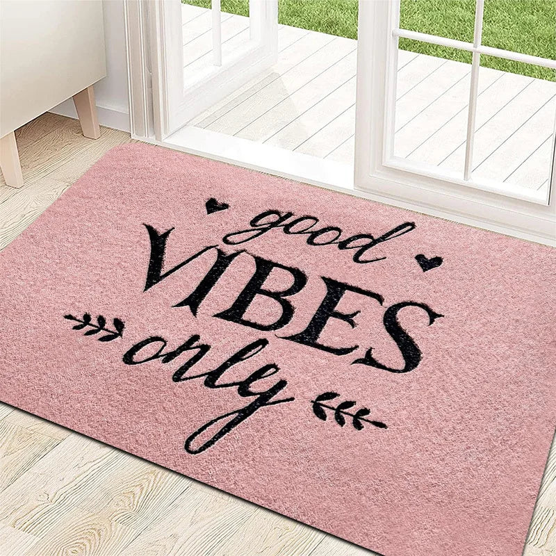 Soft Flannel Fabric Door Mat,"Good Vibes Only" Positive Energy Design/Non-slip Backing/Suitable for Home, Garden Patio, Laundry Room, Bathroom Decor/Available in Multiple