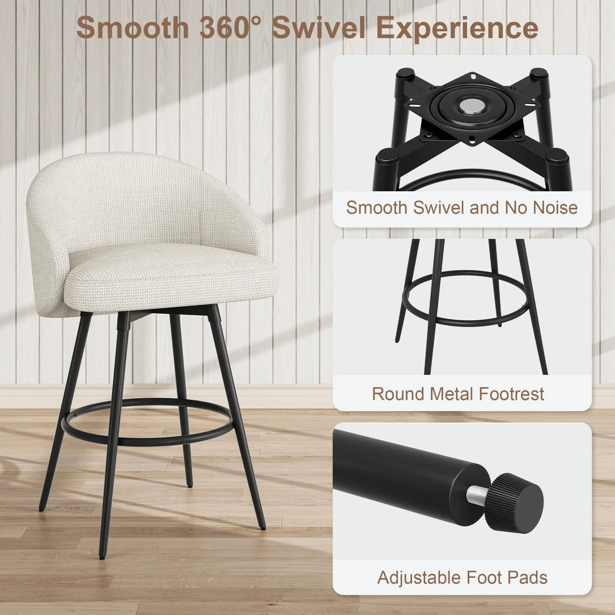HiMISS Counter Height Swivel Bar Stools With Back And Footrest